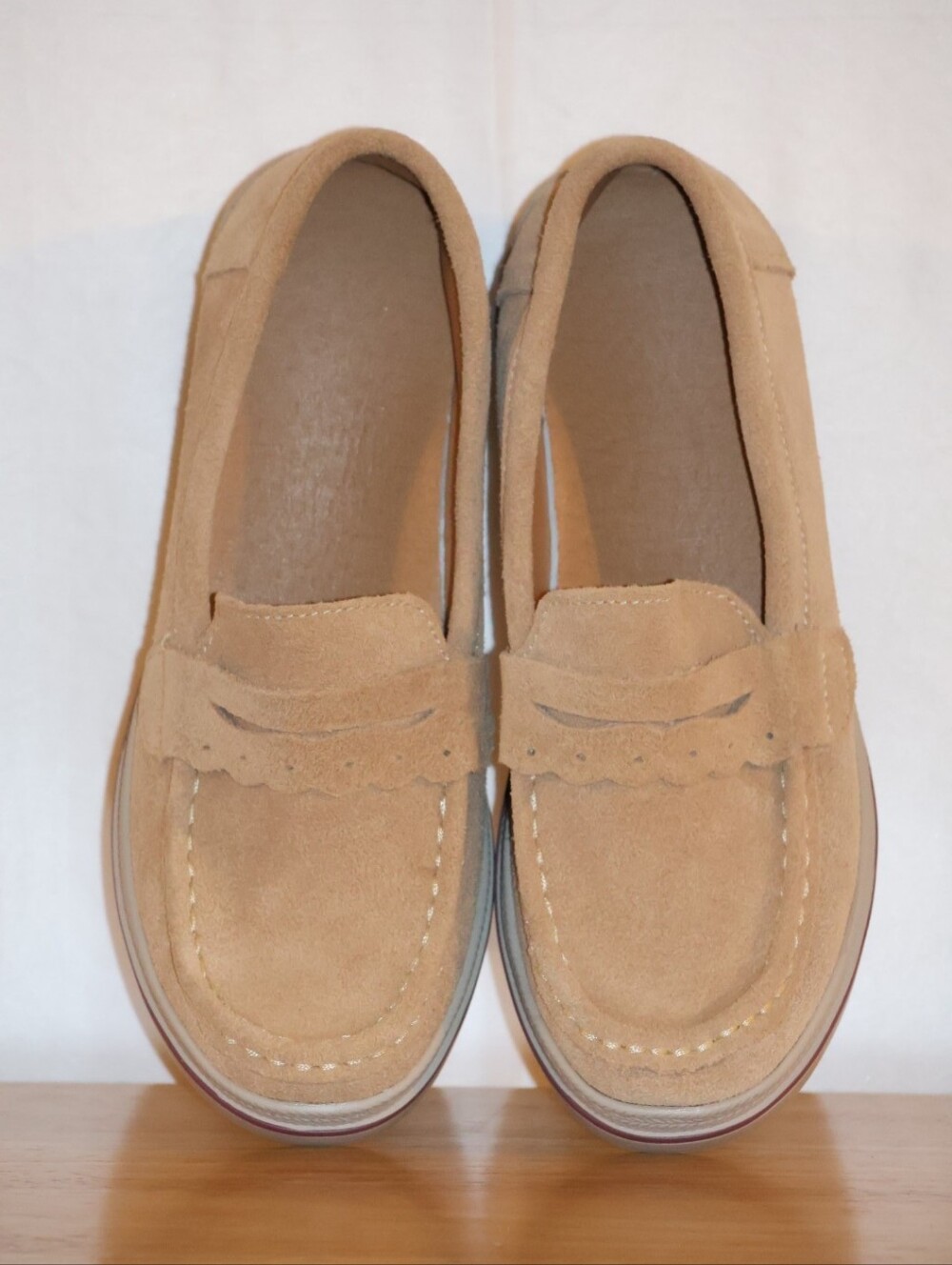 Ruiatoo Beige Slip-On Suede Platform Loafers. - Picture 9 of 14